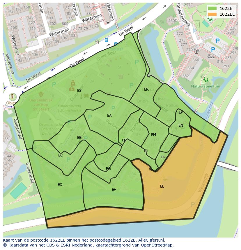 Afbeelding van het postcodegebied 1622 EL op de kaart.