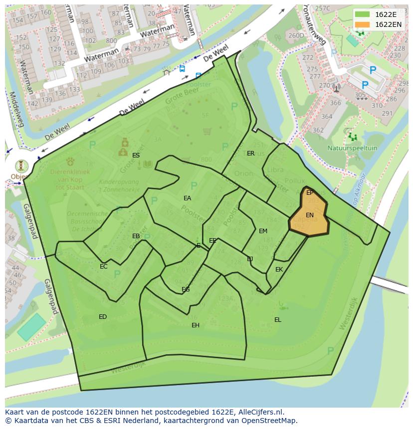 Afbeelding van het postcodegebied 1622 EN op de kaart.