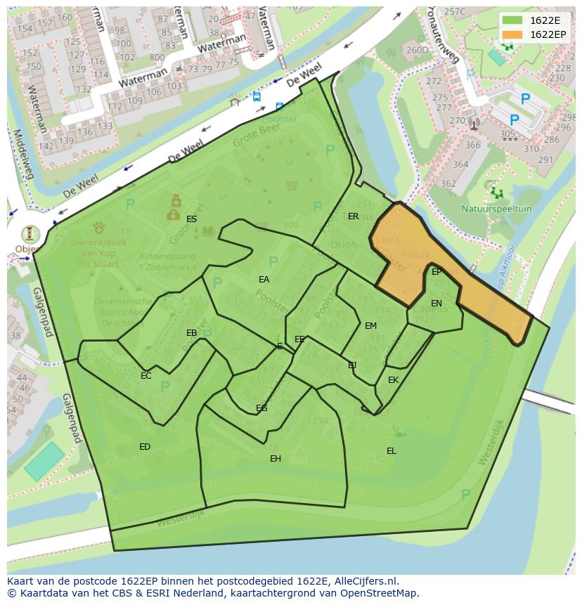 Afbeelding van het postcodegebied 1622 EP op de kaart.