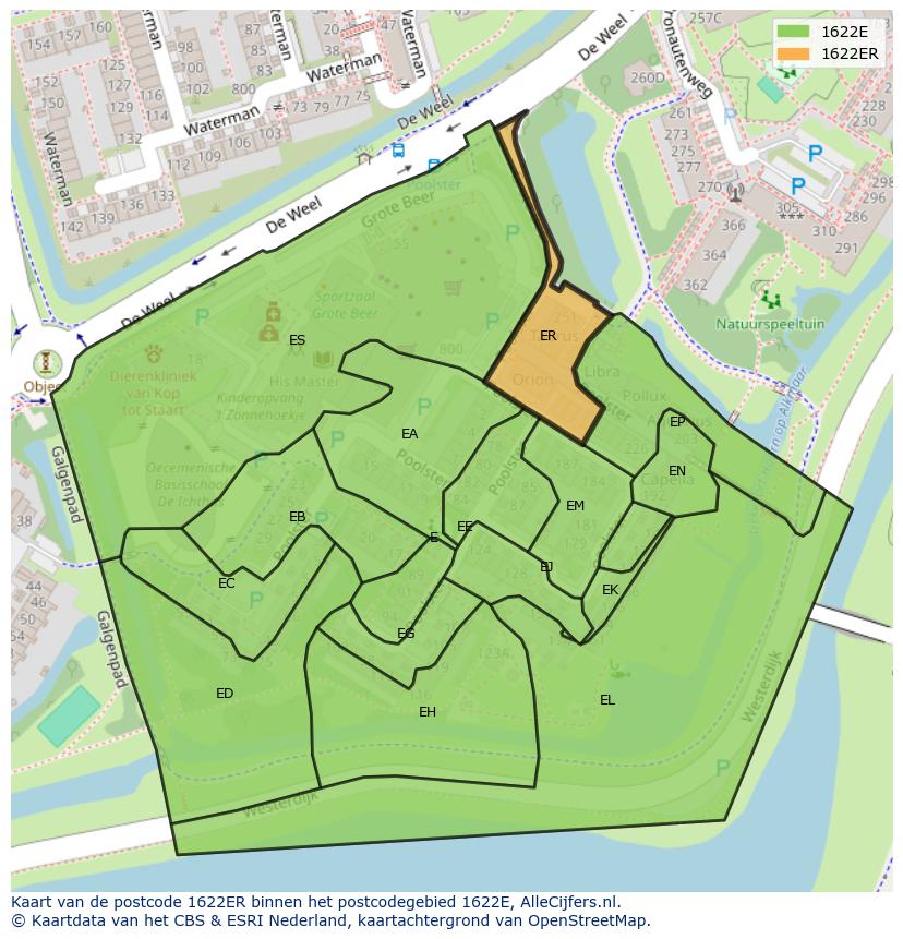 Afbeelding van het postcodegebied 1622 ER op de kaart.