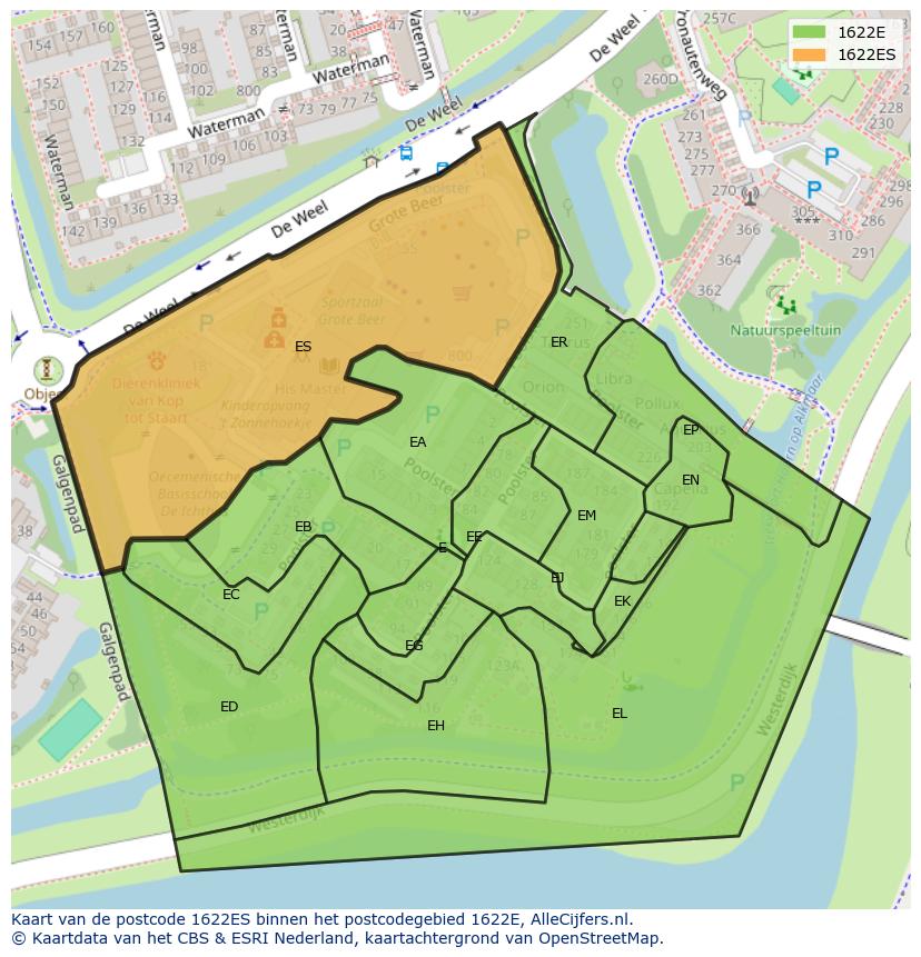 Afbeelding van het postcodegebied 1622 ES op de kaart.