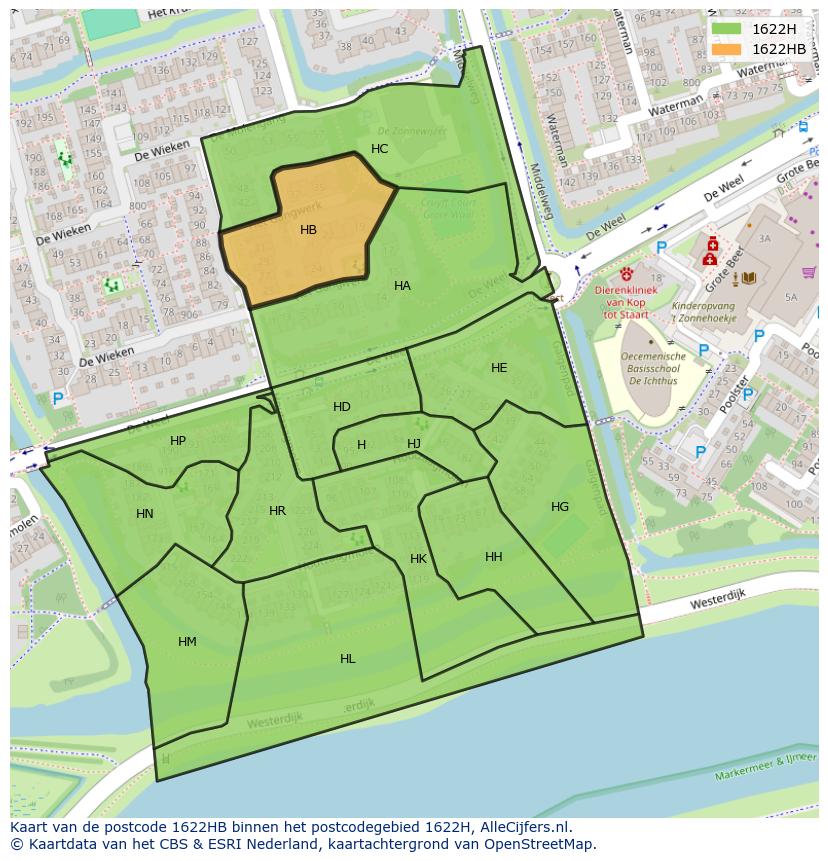 Afbeelding van het postcodegebied 1622 HB op de kaart.