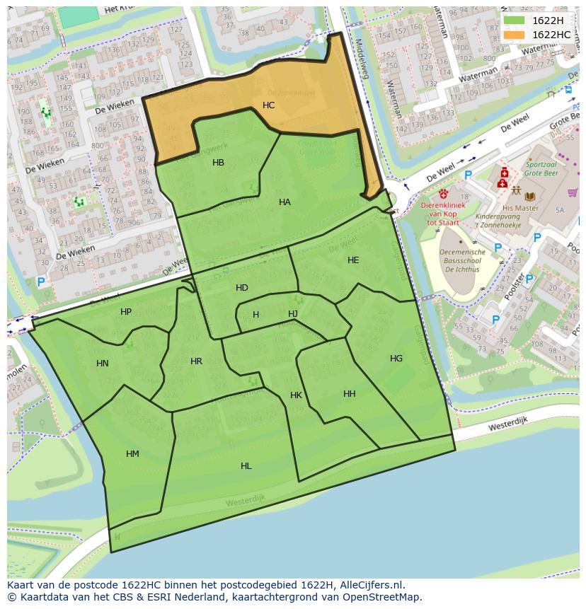 Afbeelding van het postcodegebied 1622 HC op de kaart.