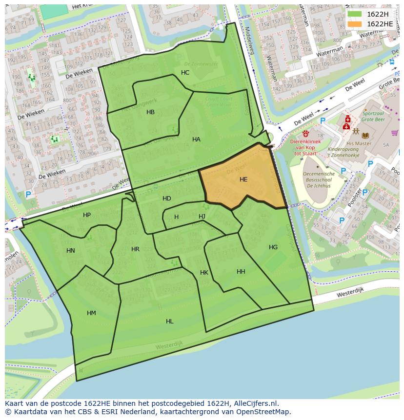 Afbeelding van het postcodegebied 1622 HE op de kaart.