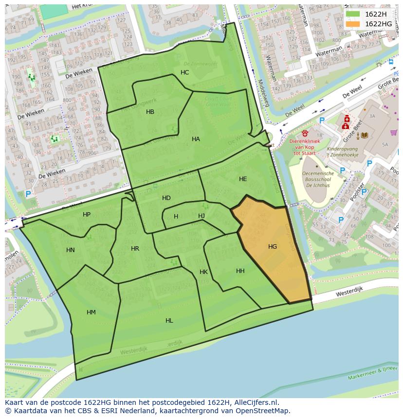 Afbeelding van het postcodegebied 1622 HG op de kaart.