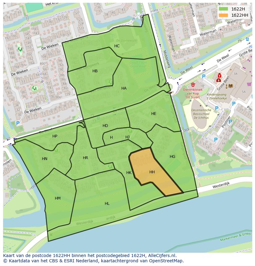 Afbeelding van het postcodegebied 1622 HH op de kaart.