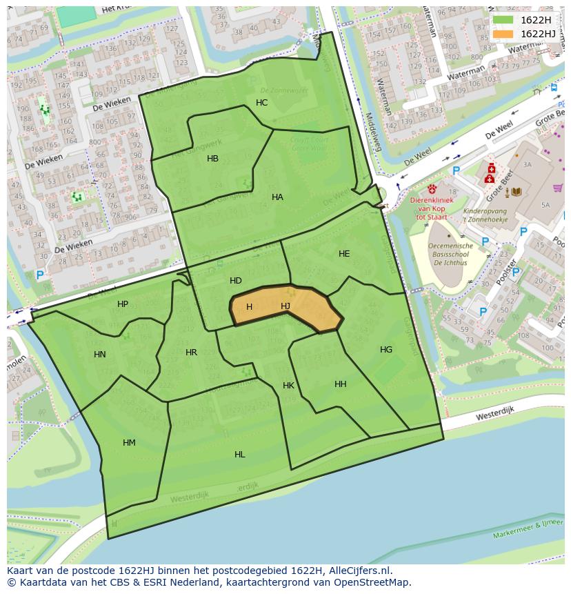 Afbeelding van het postcodegebied 1622 HJ op de kaart.