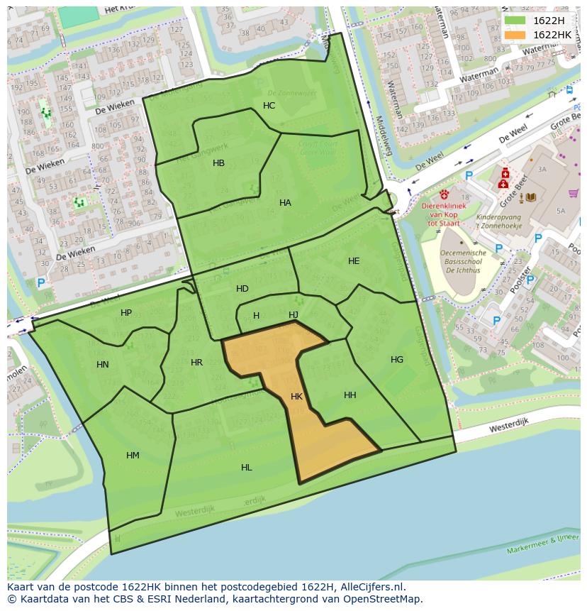 Afbeelding van het postcodegebied 1622 HK op de kaart.