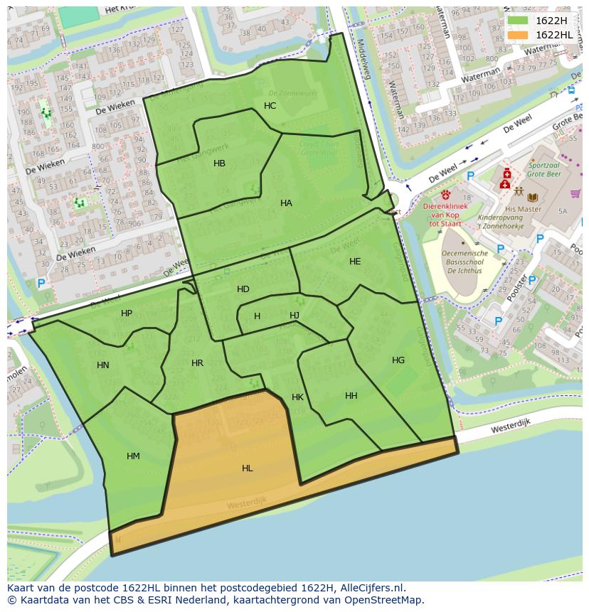 Afbeelding van het postcodegebied 1622 HL op de kaart.