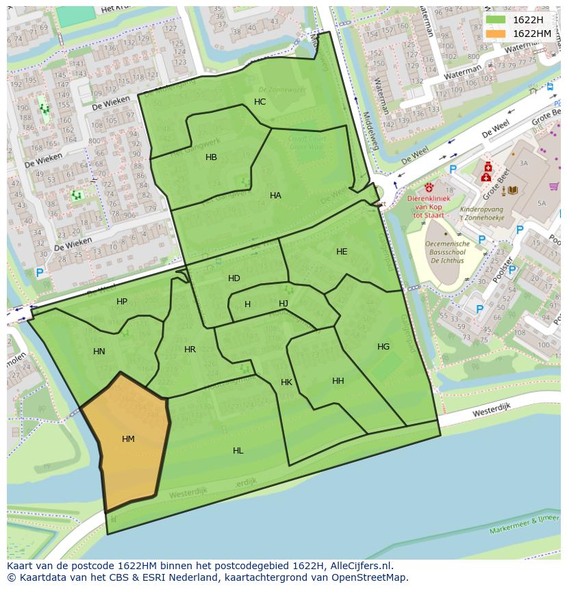 Afbeelding van het postcodegebied 1622 HM op de kaart.