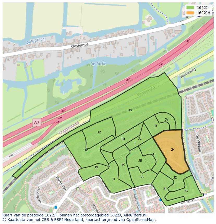 Afbeelding van het postcodegebied 1622 JH op de kaart.