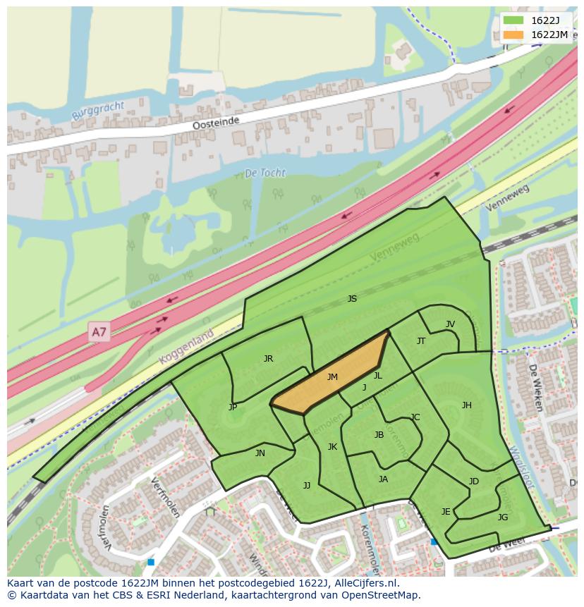 Afbeelding van het postcodegebied 1622 JM op de kaart.