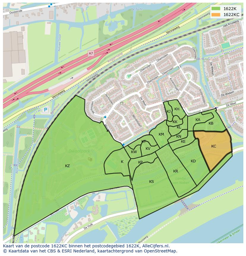 Afbeelding van het postcodegebied 1622 KC op de kaart.