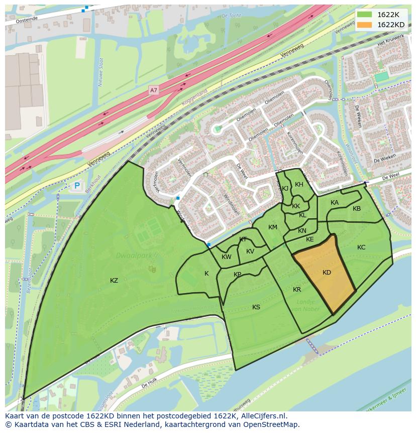 Afbeelding van het postcodegebied 1622 KD op de kaart.