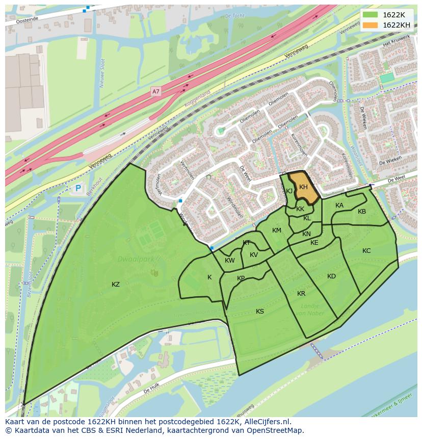 Afbeelding van het postcodegebied 1622 KH op de kaart.