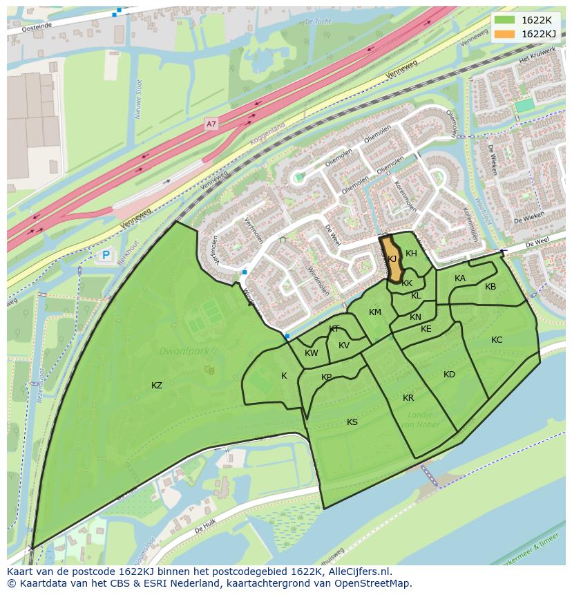 Afbeelding van het postcodegebied 1622 KJ op de kaart.