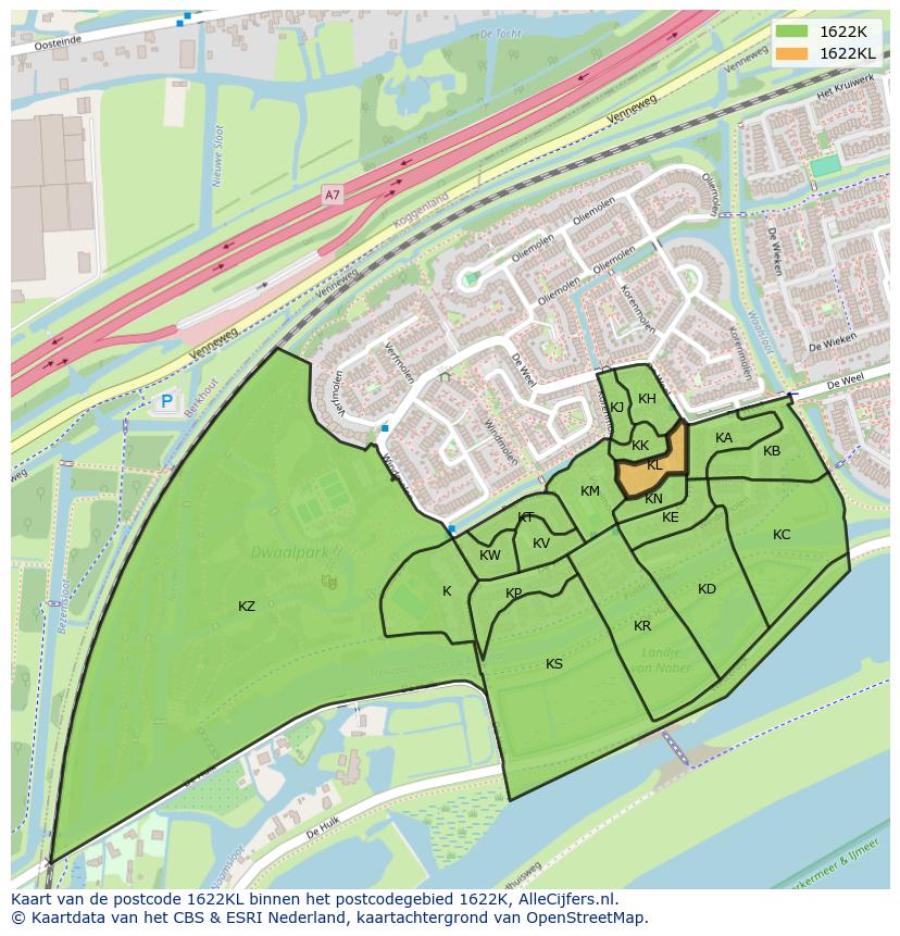 Afbeelding van het postcodegebied 1622 KL op de kaart.