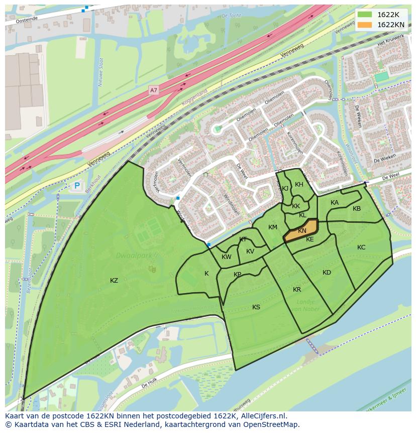 Afbeelding van het postcodegebied 1622 KN op de kaart.