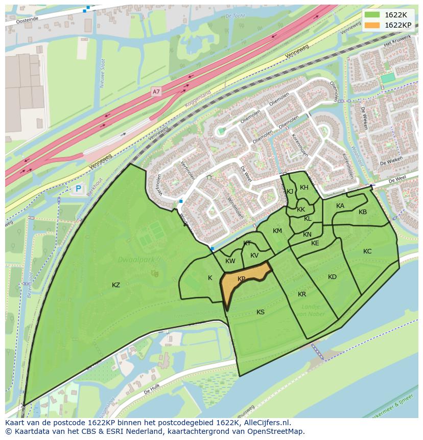Afbeelding van het postcodegebied 1622 KP op de kaart.