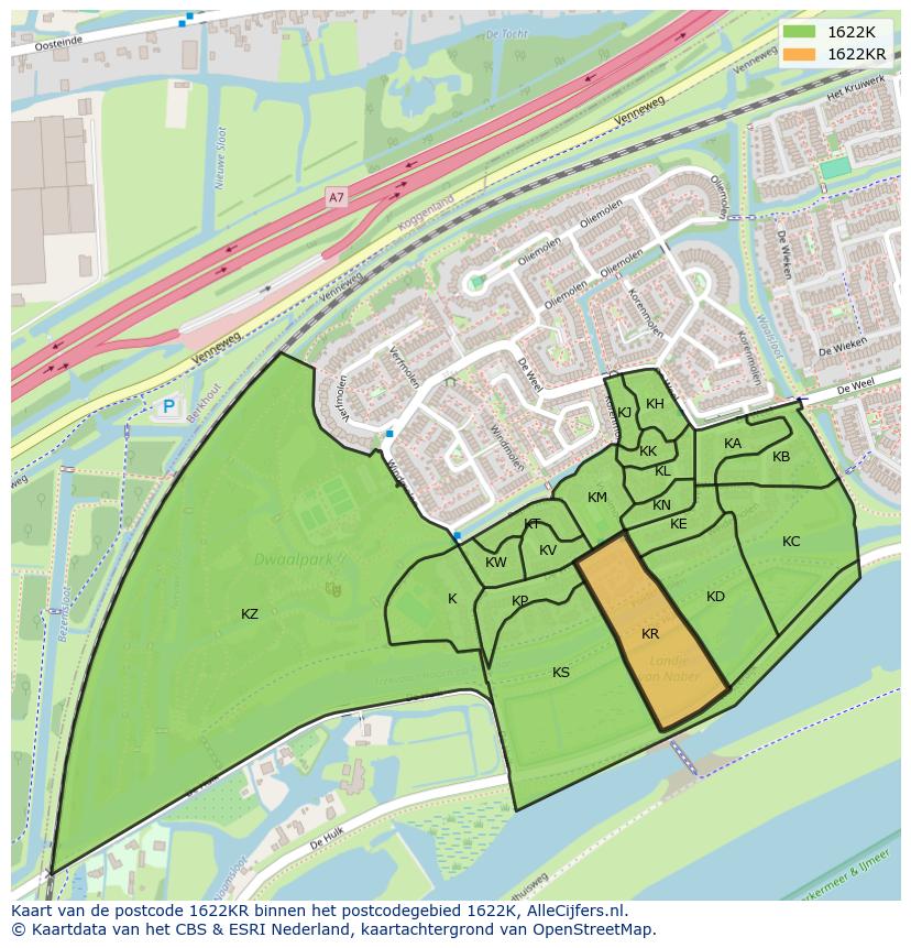 Afbeelding van het postcodegebied 1622 KR op de kaart.