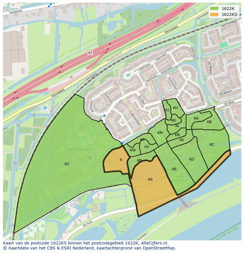 Afbeelding van het postcodegebied 1622 KS op de kaart.
