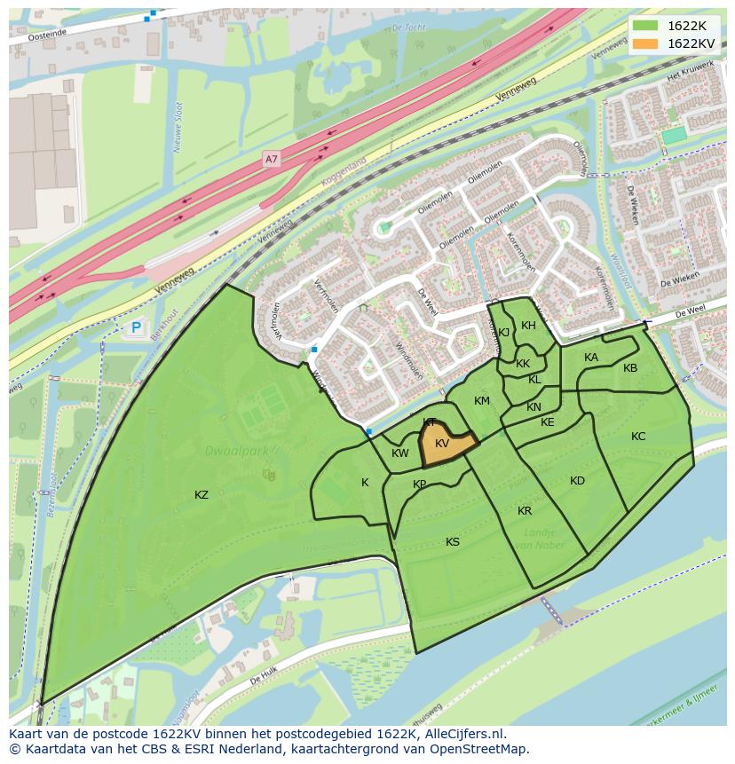 Afbeelding van het postcodegebied 1622 KV op de kaart.