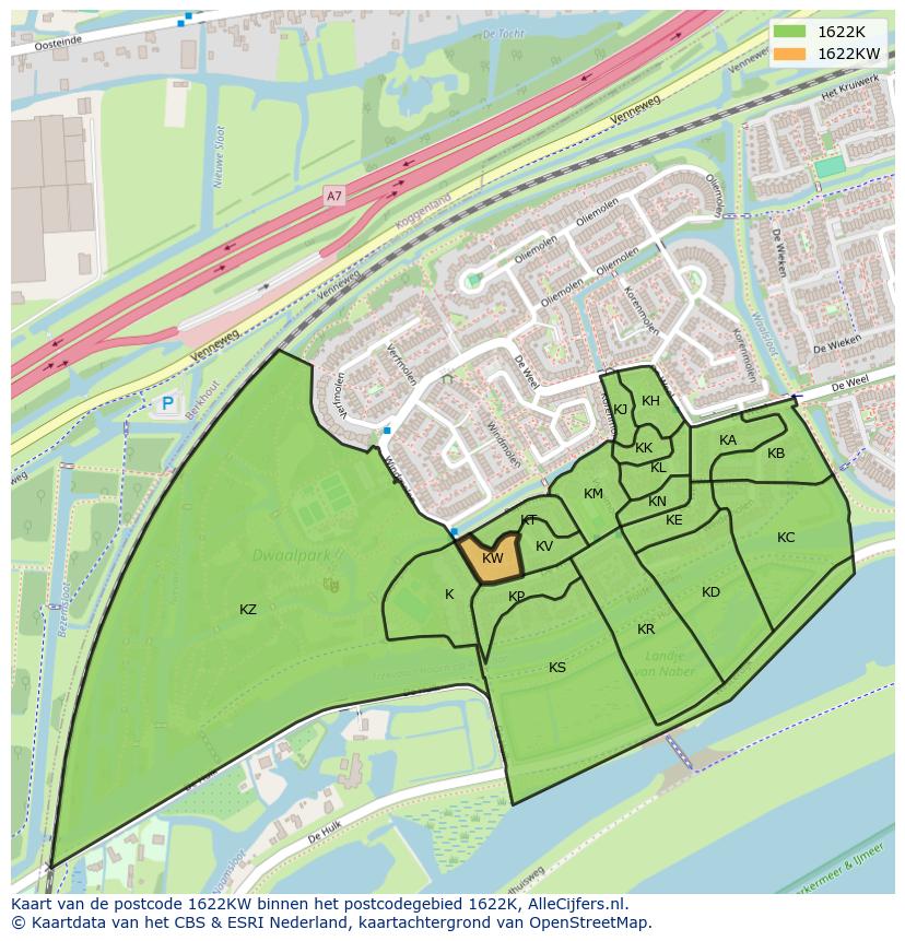 Afbeelding van het postcodegebied 1622 KW op de kaart.
