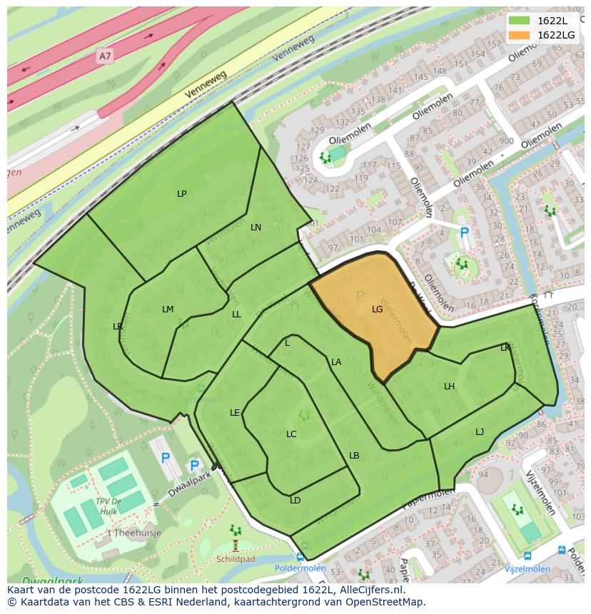 Afbeelding van het postcodegebied 1622 LG op de kaart.