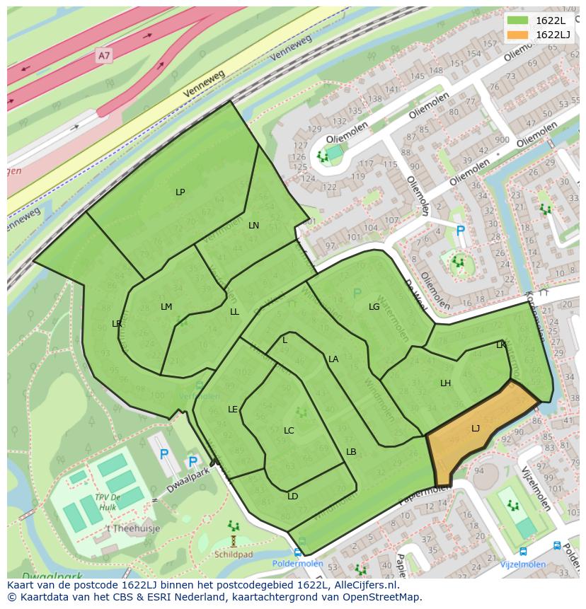 Afbeelding van het postcodegebied 1622 LJ op de kaart.