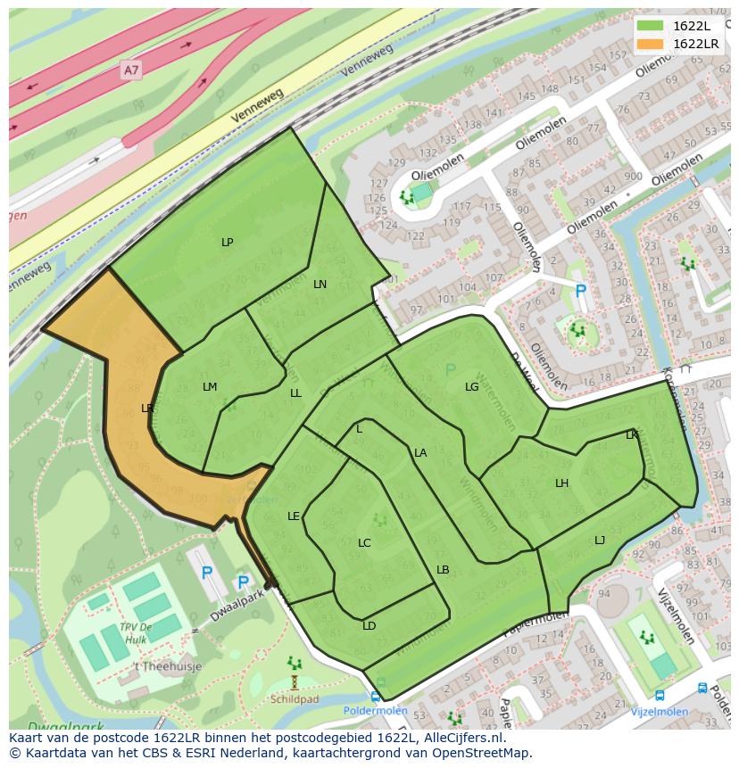 Afbeelding van het postcodegebied 1622 LR op de kaart.