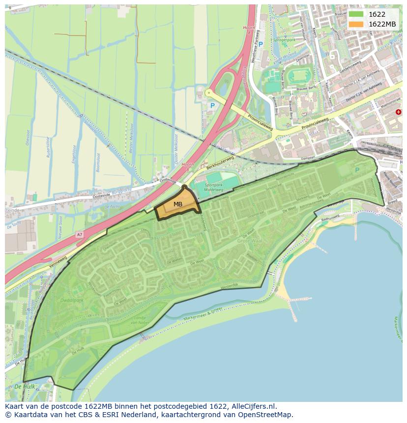 Afbeelding van het postcodegebied 1622 MB op de kaart.