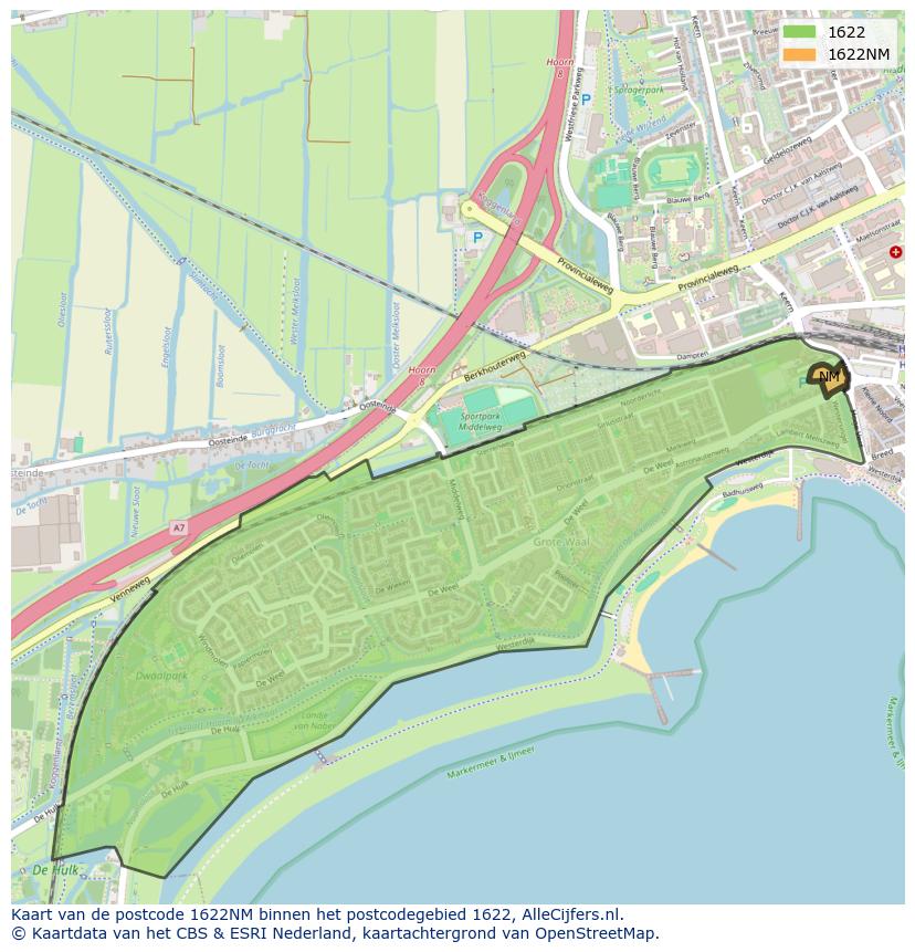 Afbeelding van het postcodegebied 1622 NM op de kaart.