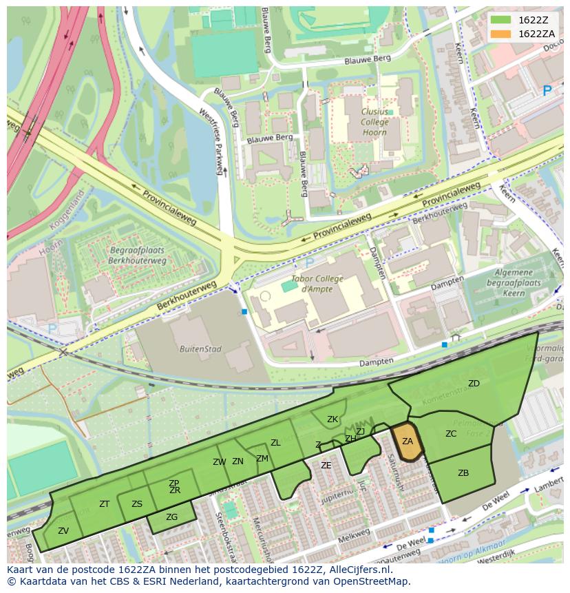 Afbeelding van het postcodegebied 1622 ZA op de kaart.
