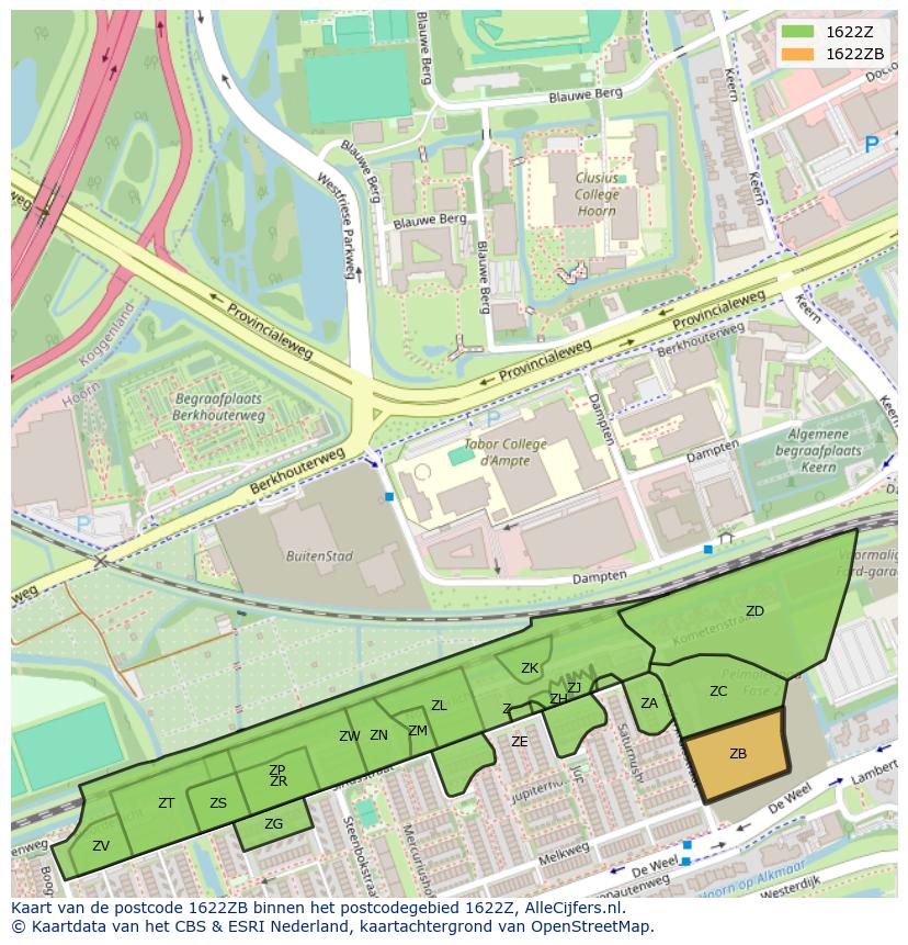 Afbeelding van het postcodegebied 1622 ZB op de kaart.