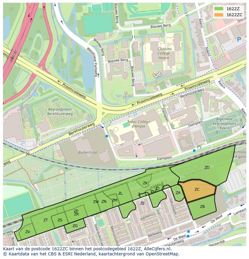 Afbeelding van het postcodegebied 1622 ZC op de kaart.