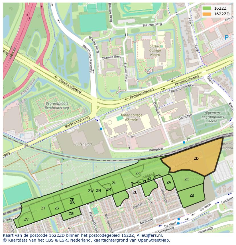 Afbeelding van het postcodegebied 1622 ZD op de kaart.