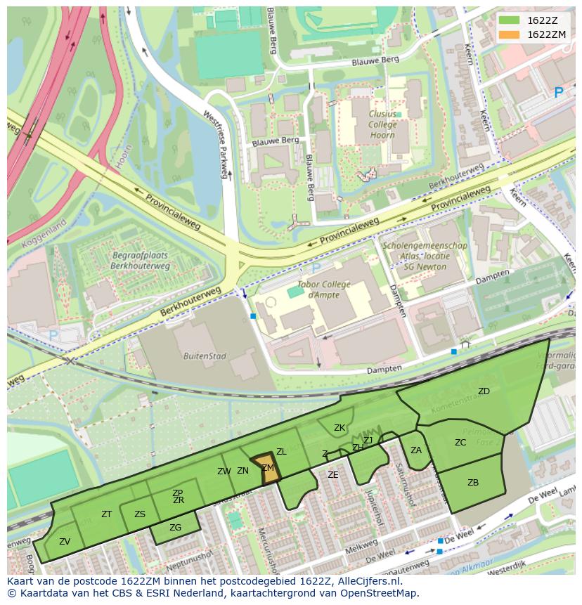 Afbeelding van het postcodegebied 1622 ZM op de kaart.