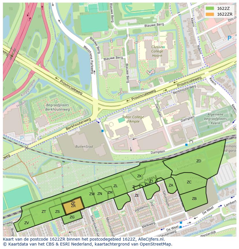Afbeelding van het postcodegebied 1622 ZR op de kaart.