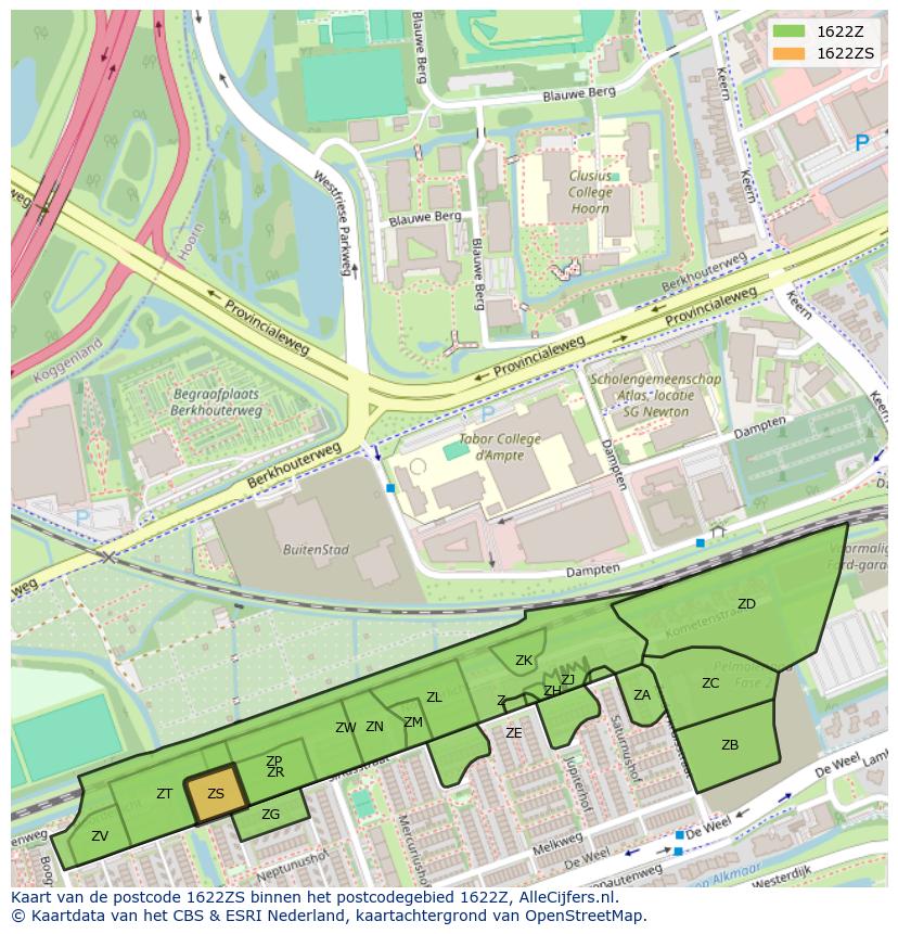 Afbeelding van het postcodegebied 1622 ZS op de kaart.