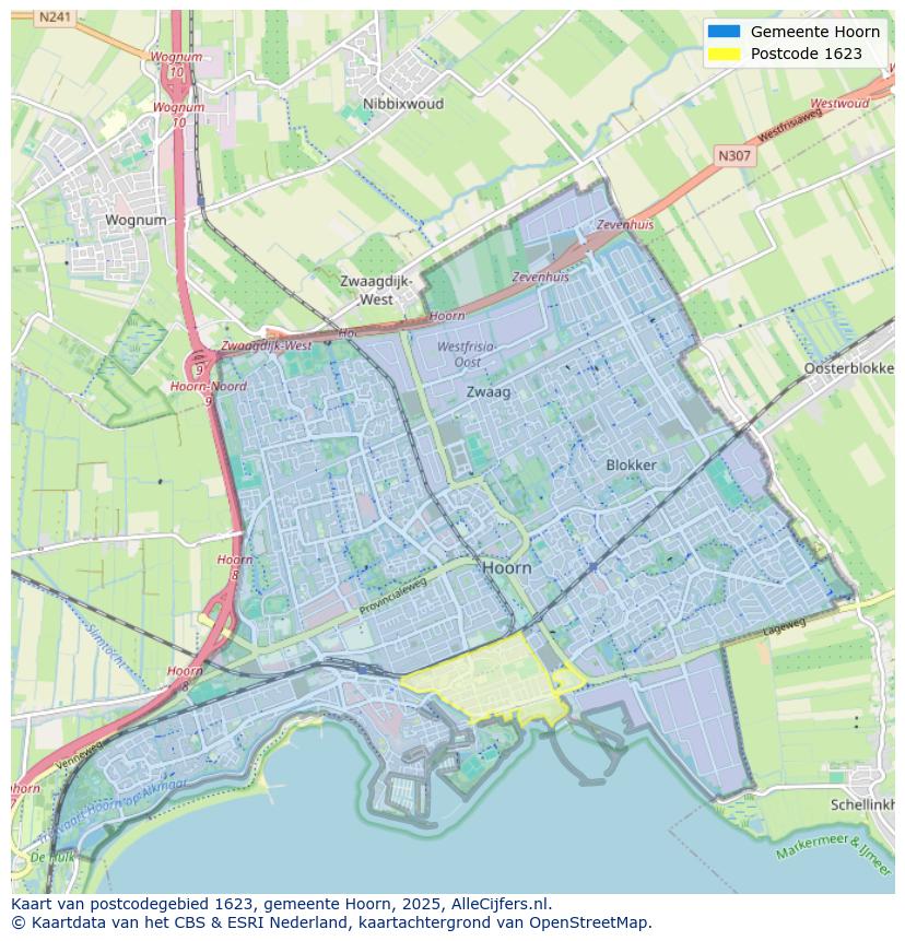 Afbeelding van het postcodegebied 1623 op de kaart.