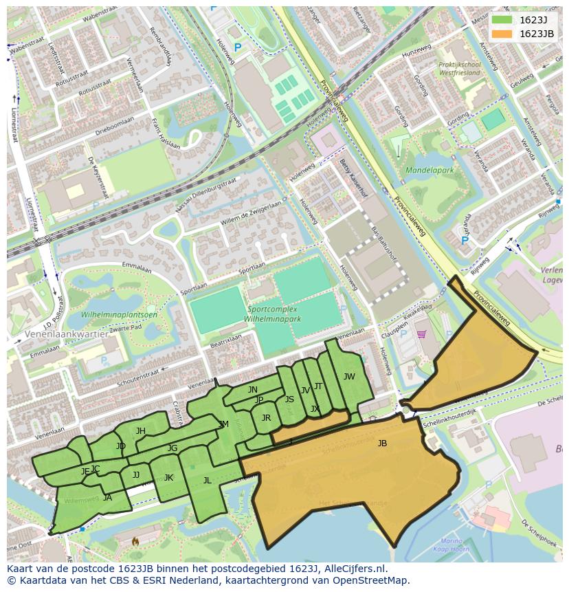 Afbeelding van het postcodegebied 1623 JB op de kaart.