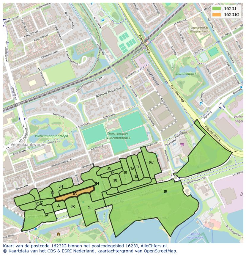 Afbeelding van het postcodegebied 1623 JG op de kaart.