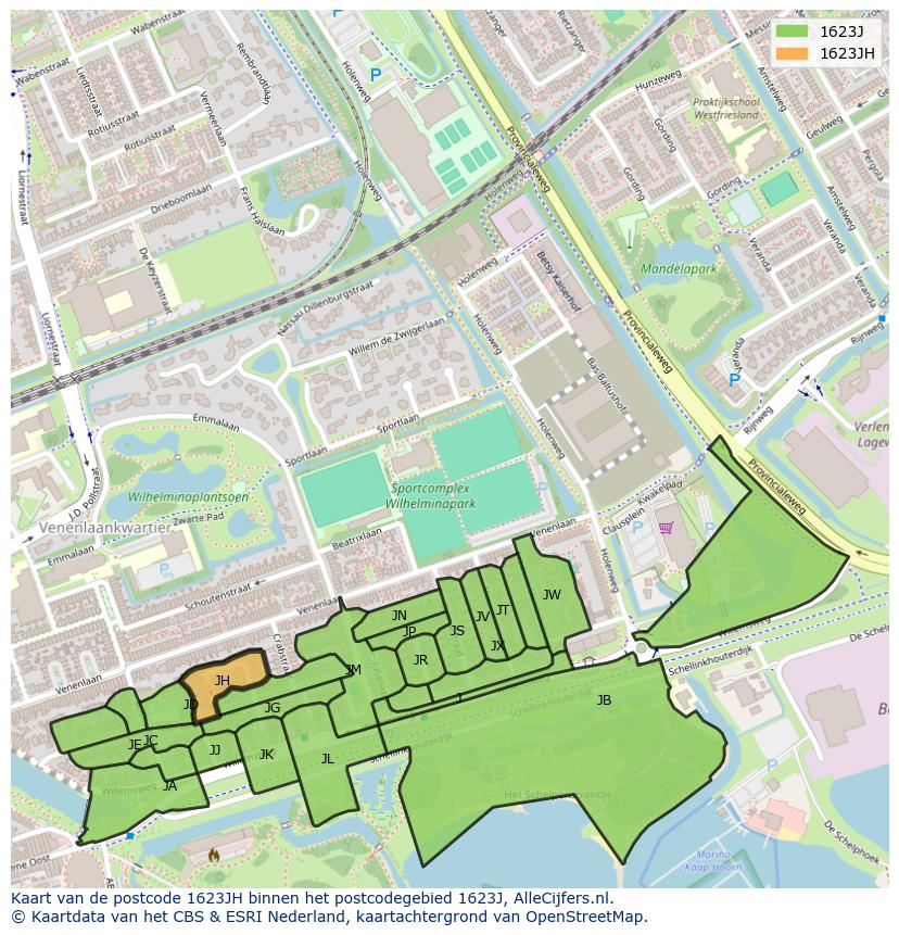 Afbeelding van het postcodegebied 1623 JH op de kaart.