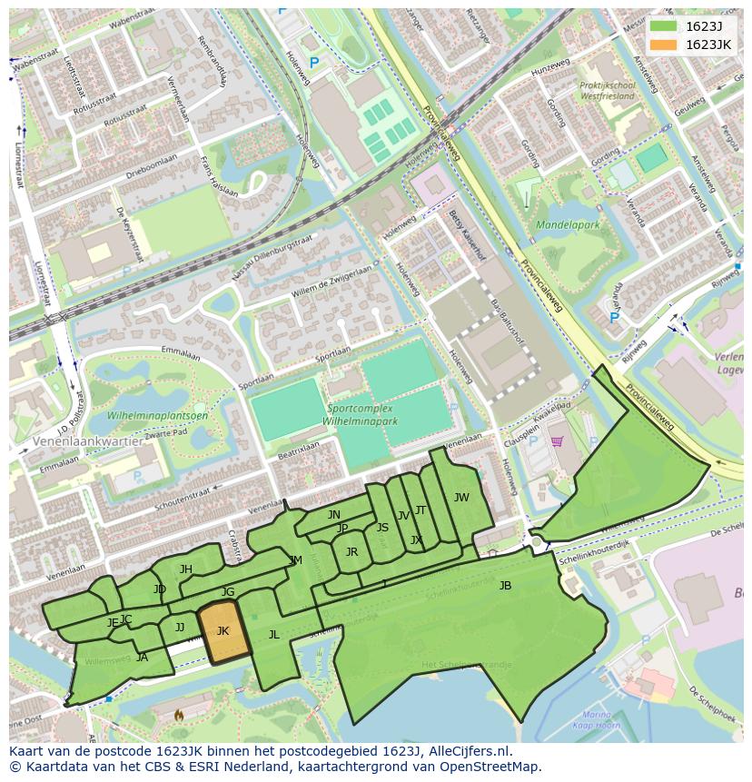 Afbeelding van het postcodegebied 1623 JK op de kaart.