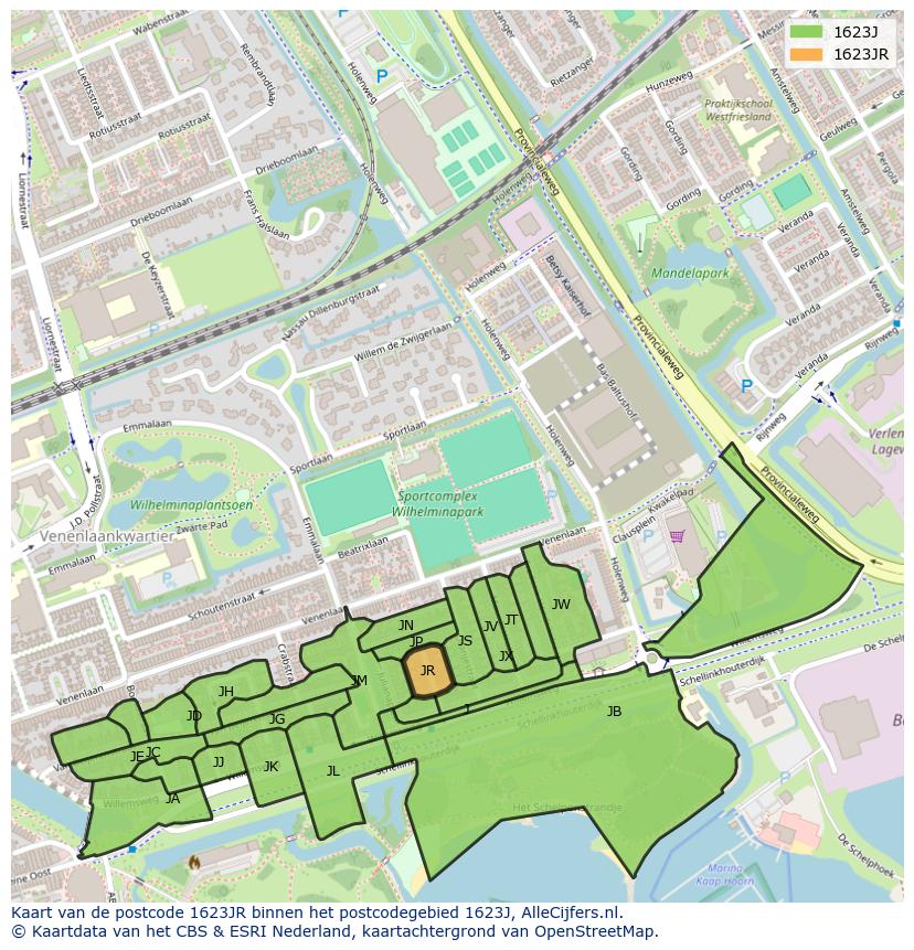 Afbeelding van het postcodegebied 1623 JR op de kaart.