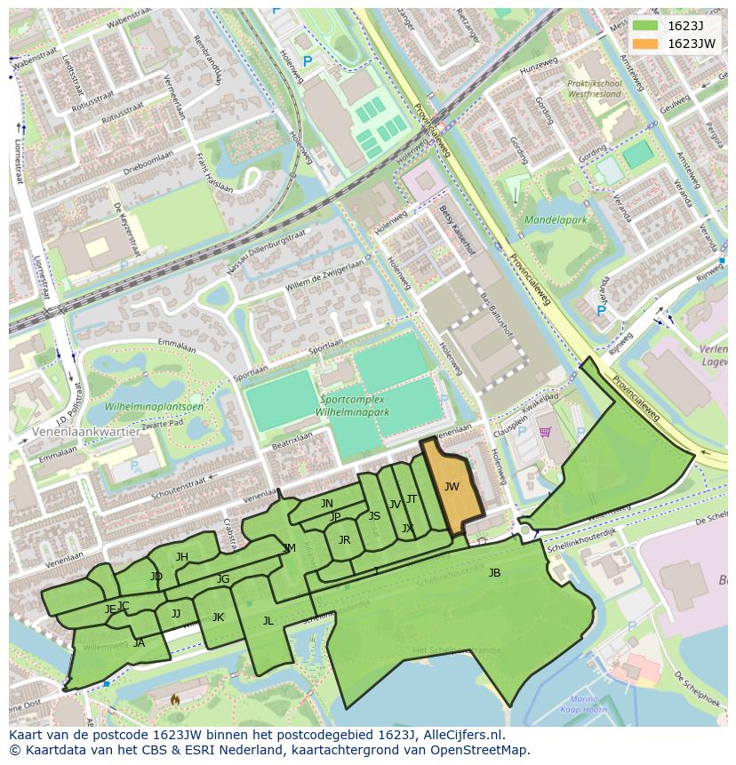 Afbeelding van het postcodegebied 1623 JW op de kaart.