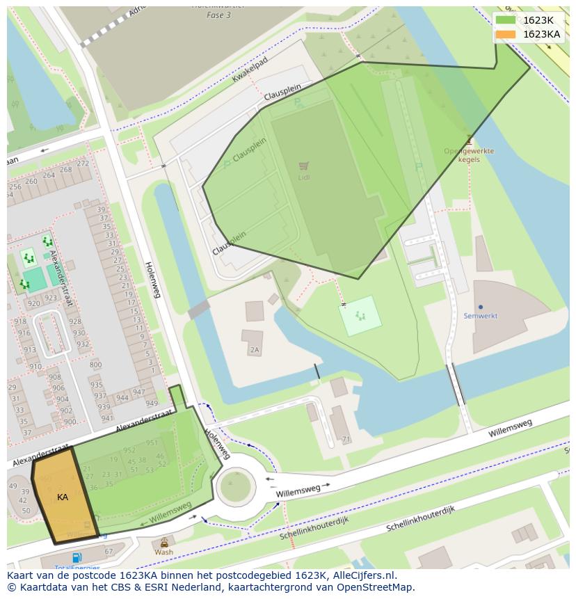 Afbeelding van het postcodegebied 1623 KA op de kaart.