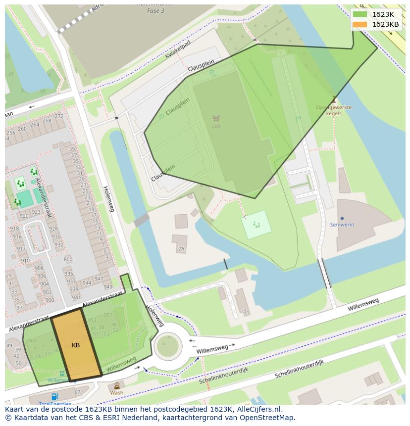 Afbeelding van het postcodegebied 1623 KB op de kaart.