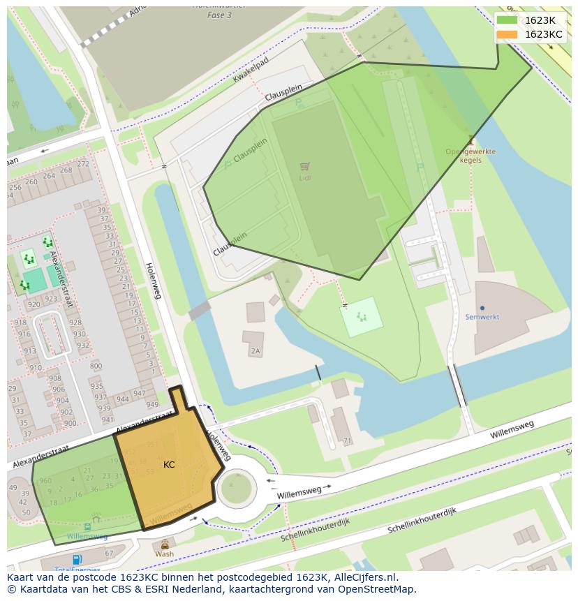 Afbeelding van het postcodegebied 1623 KC op de kaart.