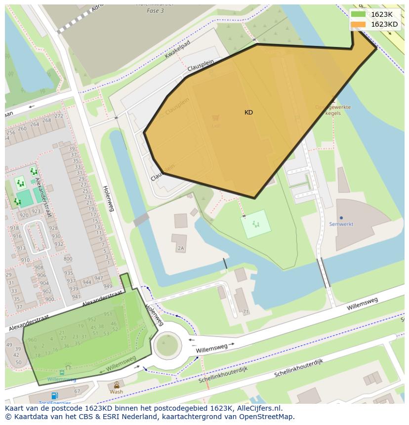 Afbeelding van het postcodegebied 1623 KD op de kaart.